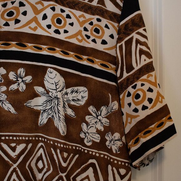 VTG Tribal Floral Shirt Vacation Dadcore Brown Tan Button Up XL | Soft Autumn - Picture 4 of 6